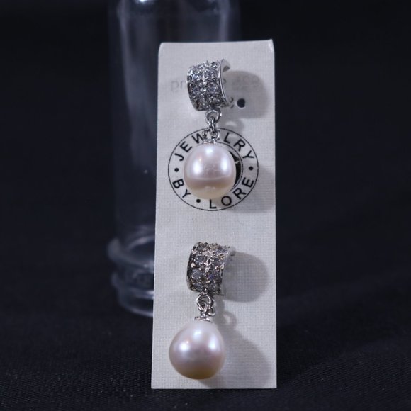 White Fresh Water Pearl Hanging Post Earrings – Sterling Silver - Picture 2 of 6